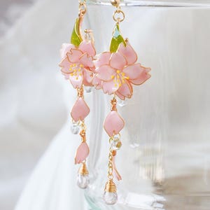 Pink Cherry Blossom Earrings, Handmade Resin Flower Dangle Earrings, Unique Gifts for Her